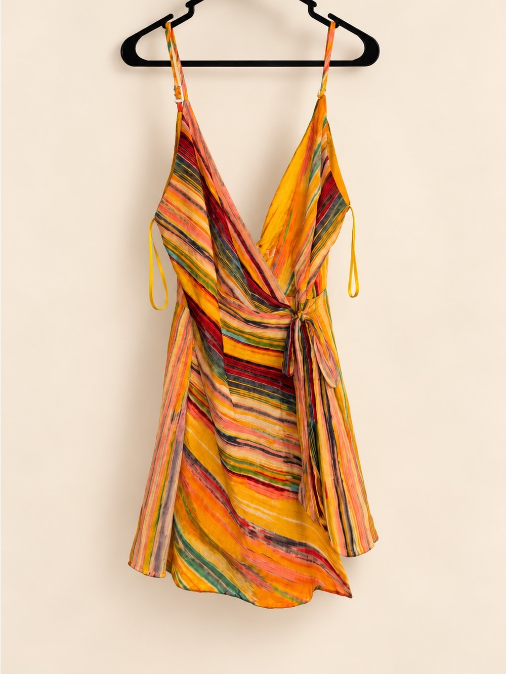 Luxxel Multicolor Striped Wrap Romper - Yellow Accent